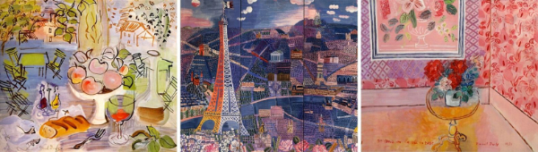 Trois aspects de l'œuvre de Dufy : nature morte, paravent Paris et La Vie en rose